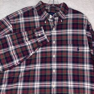 Ralph Lauren Mens 1XB Plaid Button Down Shirt Red Green Navy Cotton Long Sleeve